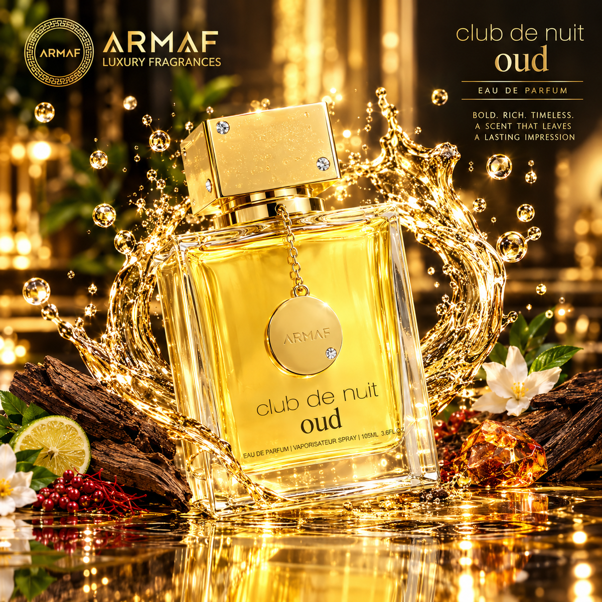 ARMAF Club de Nuit Oud Eau de Parfum 105ml – Fruity, Woody & Oud Fragrance – Unisex